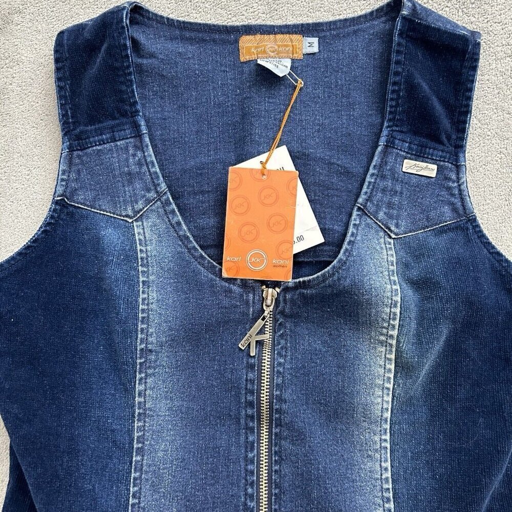 Vintage Karl Kani Vest Womens Medium Denim Jean Zip Up Tupac Y2K Streetwear - Picture 5 of 12